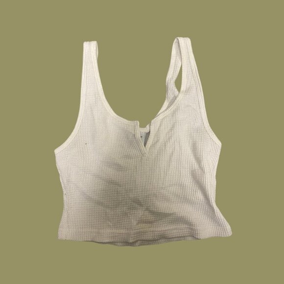 🤍 TNA White Notch-Neck Ribbed Crop Tank Top (Size S) - Picture 2 of 7